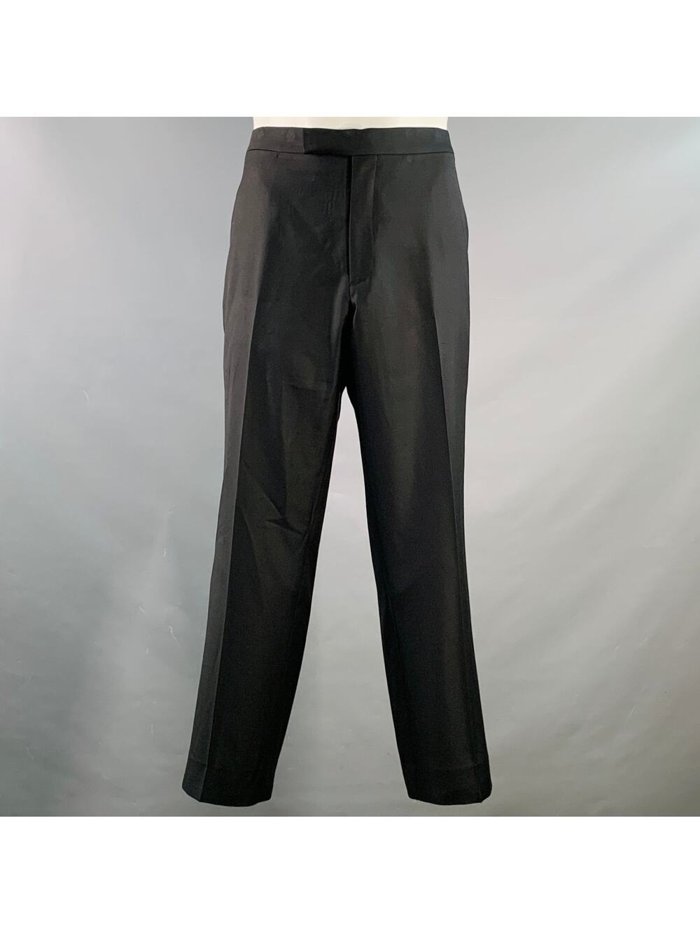 SUITSUPPLY Size XXL Black Wool Flat Front Dress Pants
